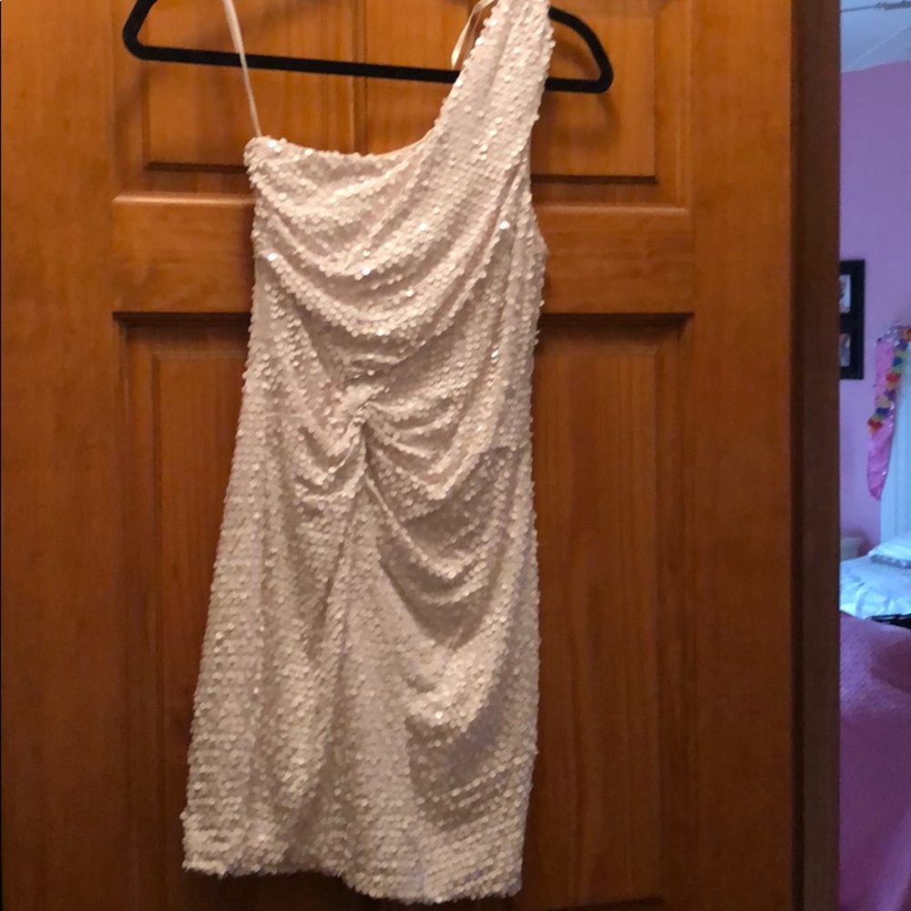 White Sequin One Shoulder Dress